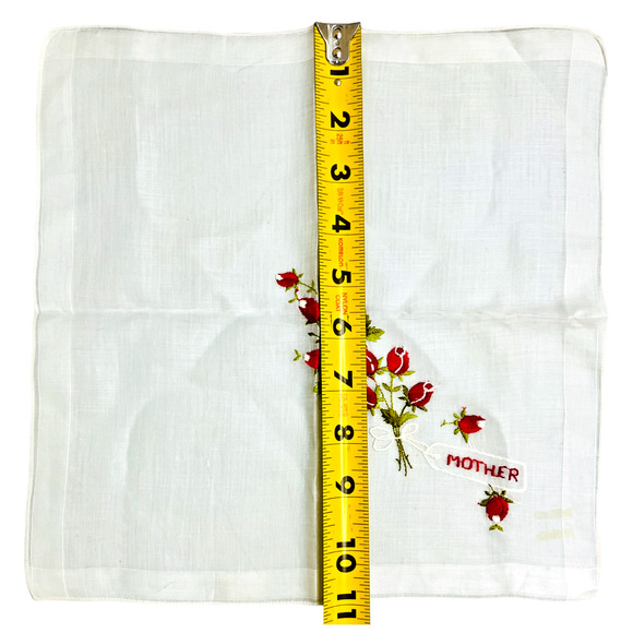 Vintage Floral Handkerchief Embroidered Roses Mother Linen Granny Core 11" READ - Picture 5 of 5